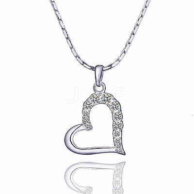 Trendy Real Platinum Plated Eco-Friendly Tin Alloy Czech Rhinestone Heart Pendant Necklaces NJEW-BB13780-P-1