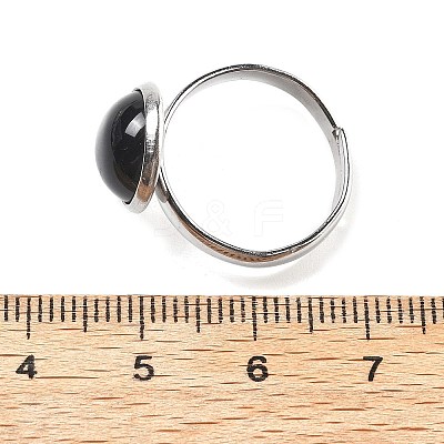 Half Round Natural Black Agate Finger Rings RJEW-M062-01P-30-1