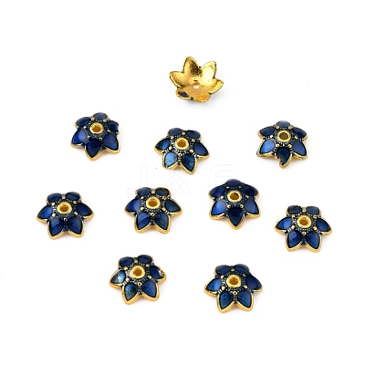 6-Petal Alloy Enamel Bead Caps ENAM-WH0063-04B-1