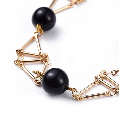 Brass Bar Link Chain Bracelets BJEW-JB04504-1