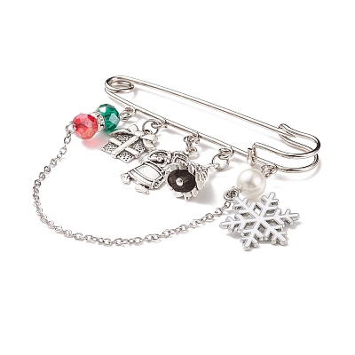 Christmas Gift Box & Snowflake & Santa Claus Charms Alloy Safety Pin Brooch JEWB-TA00001-1