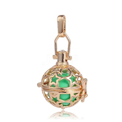 Golden Plated Brass Hollow Round Cage Pendants KK-J226-16G-1