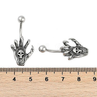 Skull Devil Hand 316 Surgical Stainless Steel Belly Button Rings EJEW-G416-12AS-1