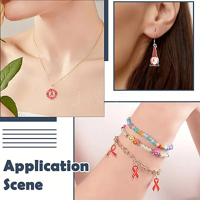 14Pcs 6 Styles No To Drugs Red Awareness Ribbon Theme Alloy Enamel Pendants ENAM-FS0003-47-1