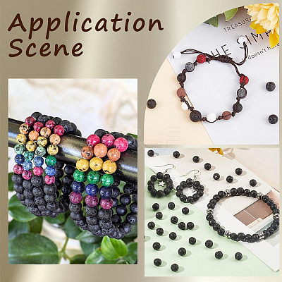 580Pcs 4 Sizes Natural Lava Rock Round Beads G-SP0001-18-1