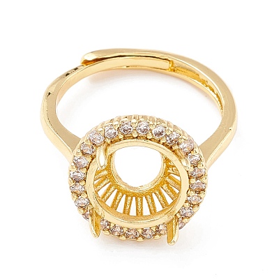 Brass Cubic Zirconia Adjustable Solitaire Ring Components KK-K266-07G-1