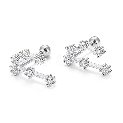 Brass Micro Pave Clear Cubic Zirconia Stud Earrings EJEW-F258-01L-P-1