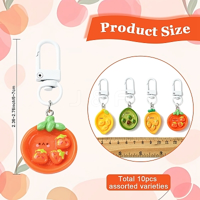 10Pcs Fruit Plate Opaque Resin Keychains HJEW-YW00320-1