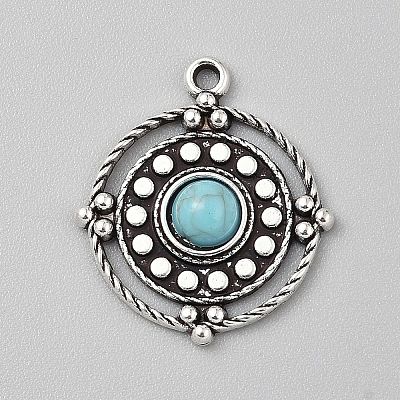 Tibetan Style Alloy Pave Synthetic Turquoise Pendants PALLOY-CJC0025-01AS-J-1