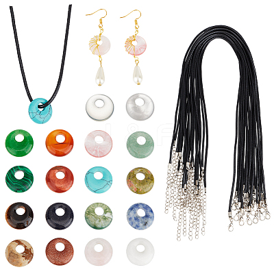 DIY Natural & Synthetic Mixed Gemstone Pi Disc Pendant Necklaces Making Kit DIY-OC0012-07-1