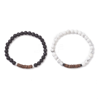 2Pcs Natural & Synthetic Mixed Gemstone Round Beads Stretch Bracelets for Men Women BJEW-JB12513-1