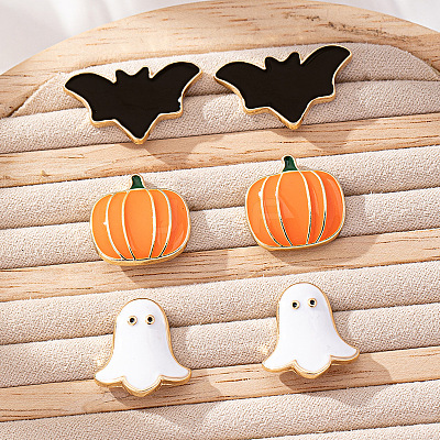 3 Pairs Halloween Alloy Enamel Stud Earrings FS-WGD9D4F-01-1