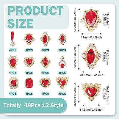 48Pcs 12 Styles Alloy Rhinestone Cabochons MRMJ-TA0001-45B-1