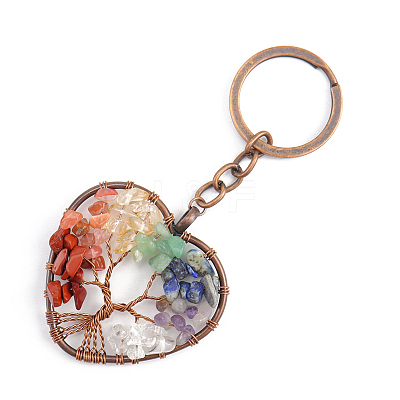 Natural Mixed Gemstone Pendant Keychains HEAR-PW0001-148J-1