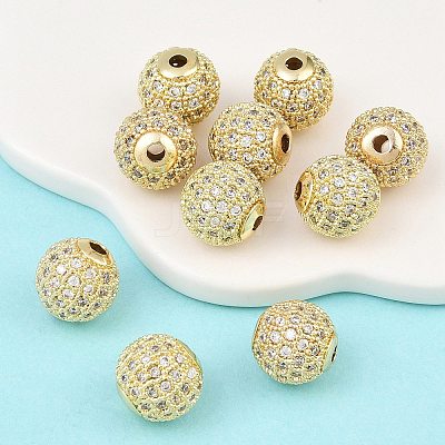 Round Brass Micro Pave Cubic Zirconia Beads ZIRC-N016-01G-10mm-1
