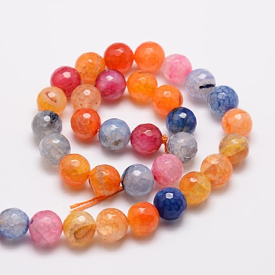 Dyed Natural Agate Faceted Round Beads Strands X-G-E320E-8mm-01-1