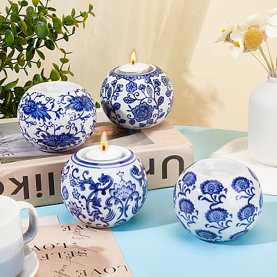 4Pcs 4 Styles Handmade Porcelain Candle Holders DJEW-OC0013-87-1