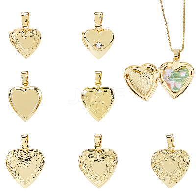 7Pcs 7 Styles Brass Locket Pendants KK-HS0015-91-1