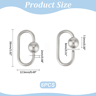 6Pcs 304 Stainless Steel Screw Carabiner Lock Charms STAS-UN0060-18-1