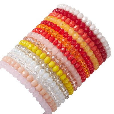 15Pcs 15 Styles Faceted Rondelle Glass Beaded Stretch Bracelet Sets BJEW-JB10837-1