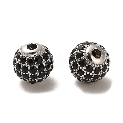 Rhodium Plated 925 Sterling Silver Micro Pave Cubic Zirconia Beads STER-H110-24A-04P-1
