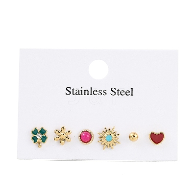 304 Stainless Steel Rhinestone Stone Dyeing Stud Earrings EJEW-S224-04G-01-1