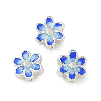 Rhodium Plated 925 Sterling Silver Enamel Beads STER-P060-05P-1