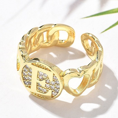 Brass Micro Pave Clear Cubic Zirconia Open Cuff Rings for Women RJEW-K289-02G-E-1
