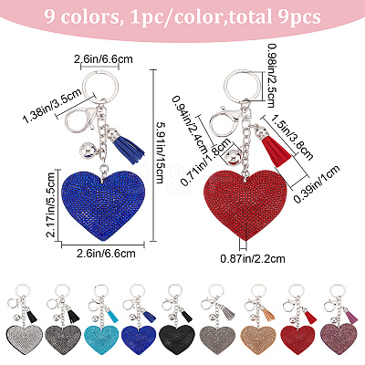 9pcs 9 style Valentine's Day Full Resin Rhinestone Pendant Keychain KEYC-CP0001-10-1