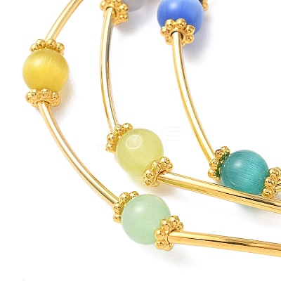 6Pcs 6 Colors Cat Eye Round Beads Multi-strand Bracelets for Women BJEW-JB12338-1
