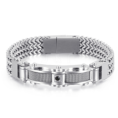 304 Stainless Steel Pave Cubic Zirconia Wheat Chain Bracelets for Men's FS-WGC4B47-05-1