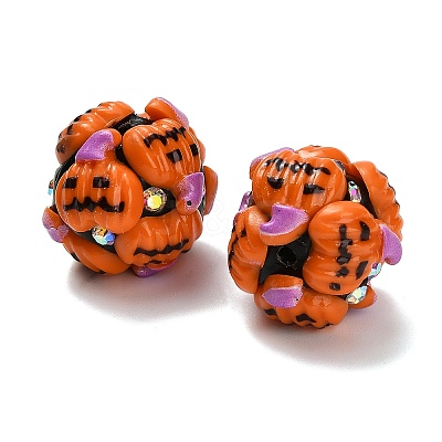 Halloween Theme Polymer Clay Rhinestone Beads with Resin RESI-Z045-02B-04-1