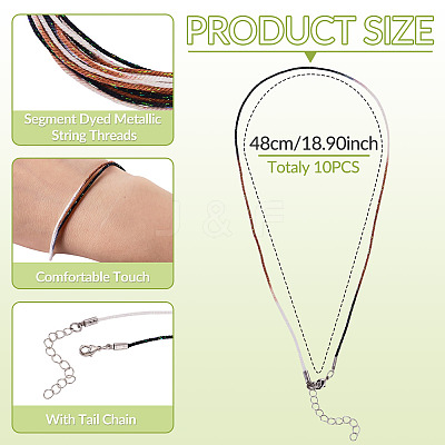 10Pcs Cotton & Metallic Cord Necklace Making NJEW-TAC0057-1