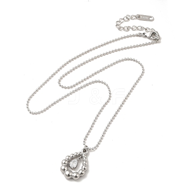 Clear Cubic Zirconia Teardrop Pendant Necklace with 304 Stainless Steel Ball Chains for Women LS-NJEW-H162-01P-1