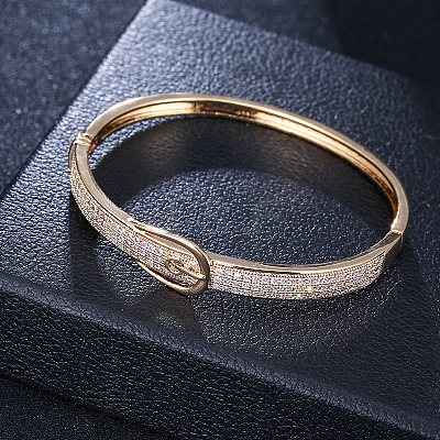 Brass Micro Pave Clear Cubic Zirconia Hinged Bangles for Women FS-WG52500-02-1