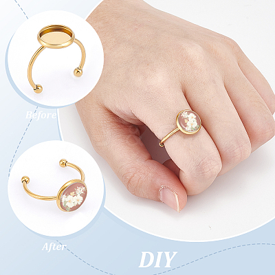 DIY Half Round Dome 304 Stainless Steel Open Cuff Rings Jewelry Making Kits DIY-UN0006-39-1