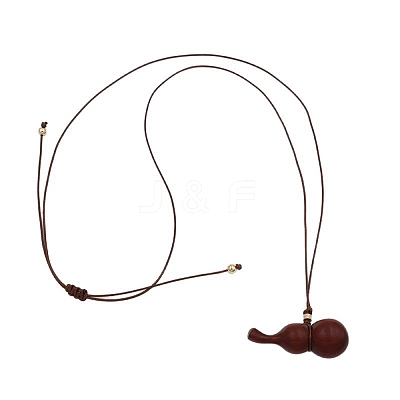 Wood Gourd Pendant Adjustable Waxed Cord Necklaces WGF04D5-02-1