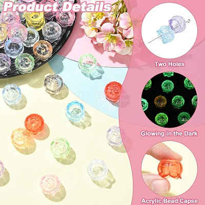 100Pcs Luminous Transparent Acrylic Bead Caps TACR-CJ0001-76-1