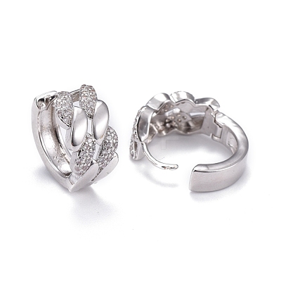 Brass Micro Pave Clear Cubic Zirconia Huggie Hoop Earrings EJEW-K083-38P-1