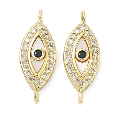 Brass Micro Pave Clear and Black Cubic Zirconia Eye Connector Charms KK-A282-16G-1