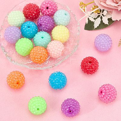 24Pcs 12 Colors Chunky Resin Rhinestone Bubblegum Ball Beads RESI-SP0001-19-1