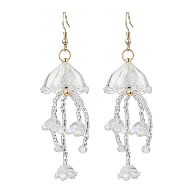 Jellyfish Acrylic & Glass Seed Bead Dangle Earrings EJEW-MZ00665-02-1