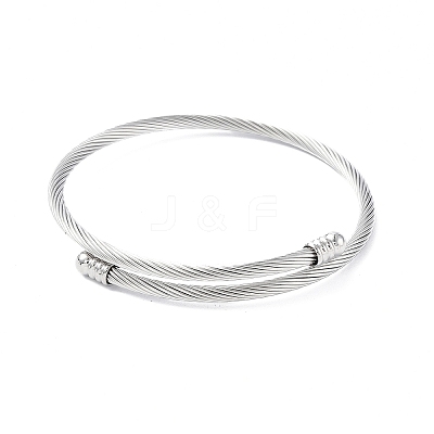 Tarnish Resistant 304 Stainless Steel Open Cuff Bangle with Oval Beaded BJEW-C031-01P-1