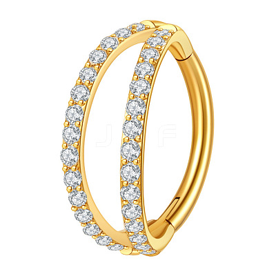 316 Surgical Stainless Steel Micro Pave Clear Cubic Zirconia 2 Line Hoop Cartilage Earrings WGDA01E-06-1