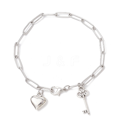 304 Stainless Steel Paperclip Chains Charm Bracelets for Women BJEW-JB11950-02-1