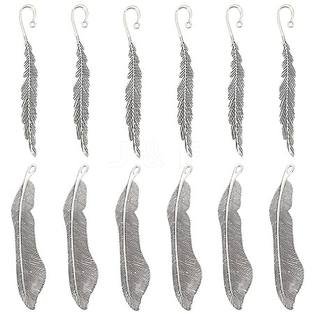 12Pcs 2 Style Tibetan Style Alloy Bookmarks Findings with Hole FIND-SC0006-55-1