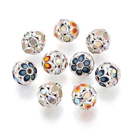 Round Brass Enamel Beads KK-Q080-01C-S-1