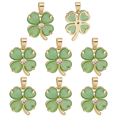 8Pcs Brass Micro Pave Clear Cubic Zirconia & Cat Eye Pendants KK-BC0015-63B-1