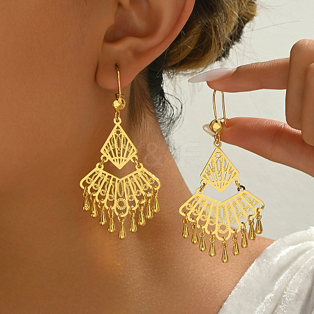 Vintage Square with Teardrop Brass Chandelier Earrings TW9554-1