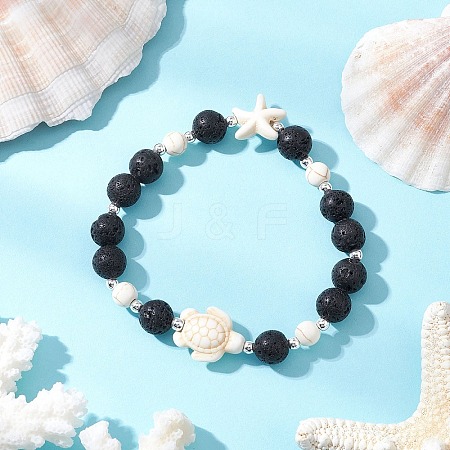 Synthetic Turquoise and Natural Lava Rock Beads Stretch Bracelets for Men Women BJEW-JB11824-02-1